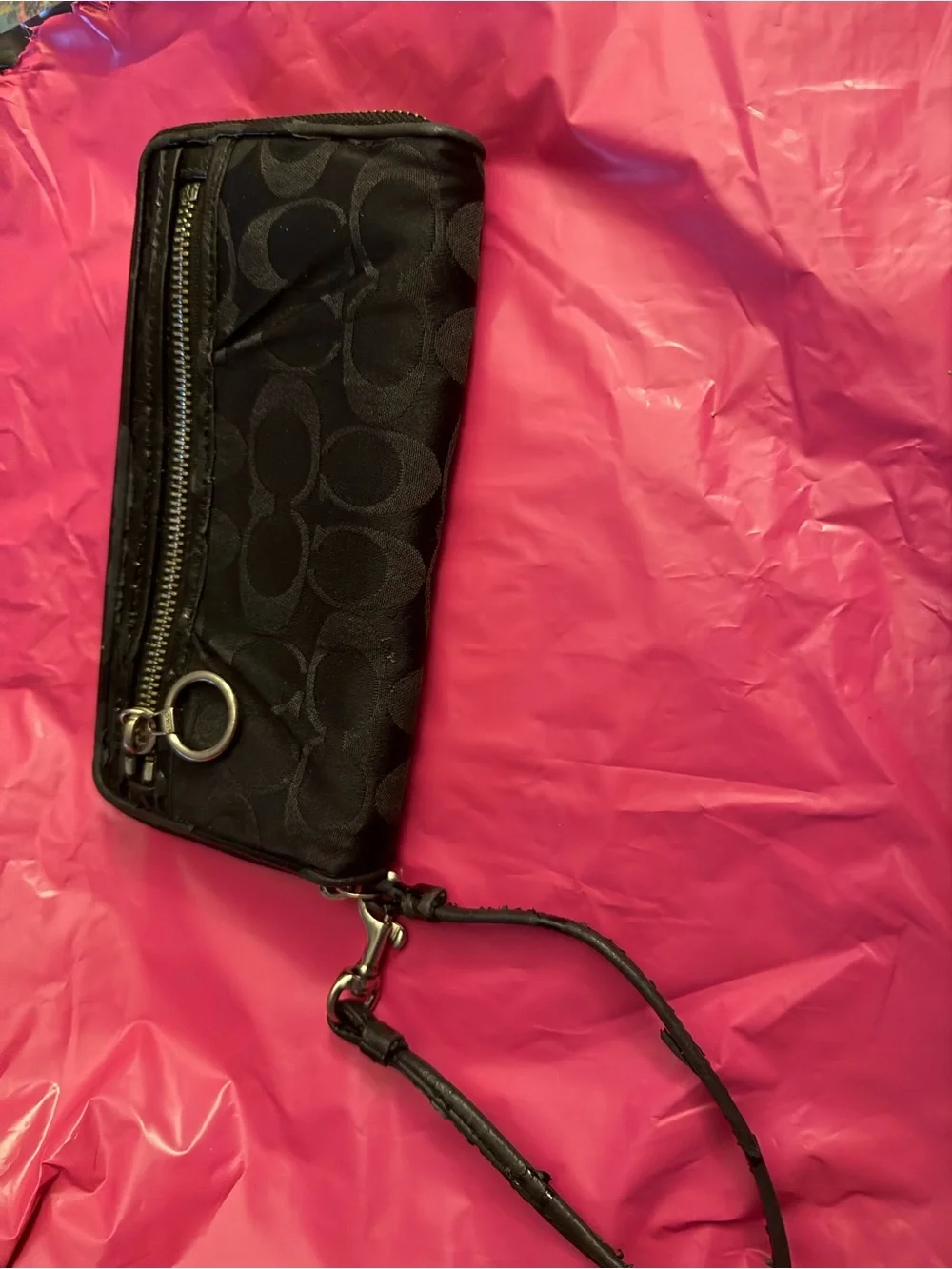 Coach Black Signature Wristlet Wallet - Good Used Condition
